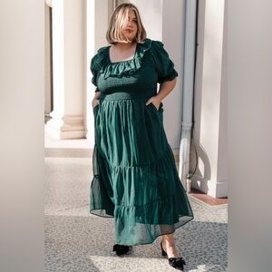 Ivy City Co Gracie Dress in Emerald Chiffon, 3x New